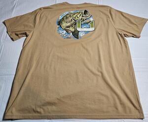Huk Fishing Shirt Mens XXL Tan Bass Fish Graphic Tee Short Sleeve Outdoor Angler